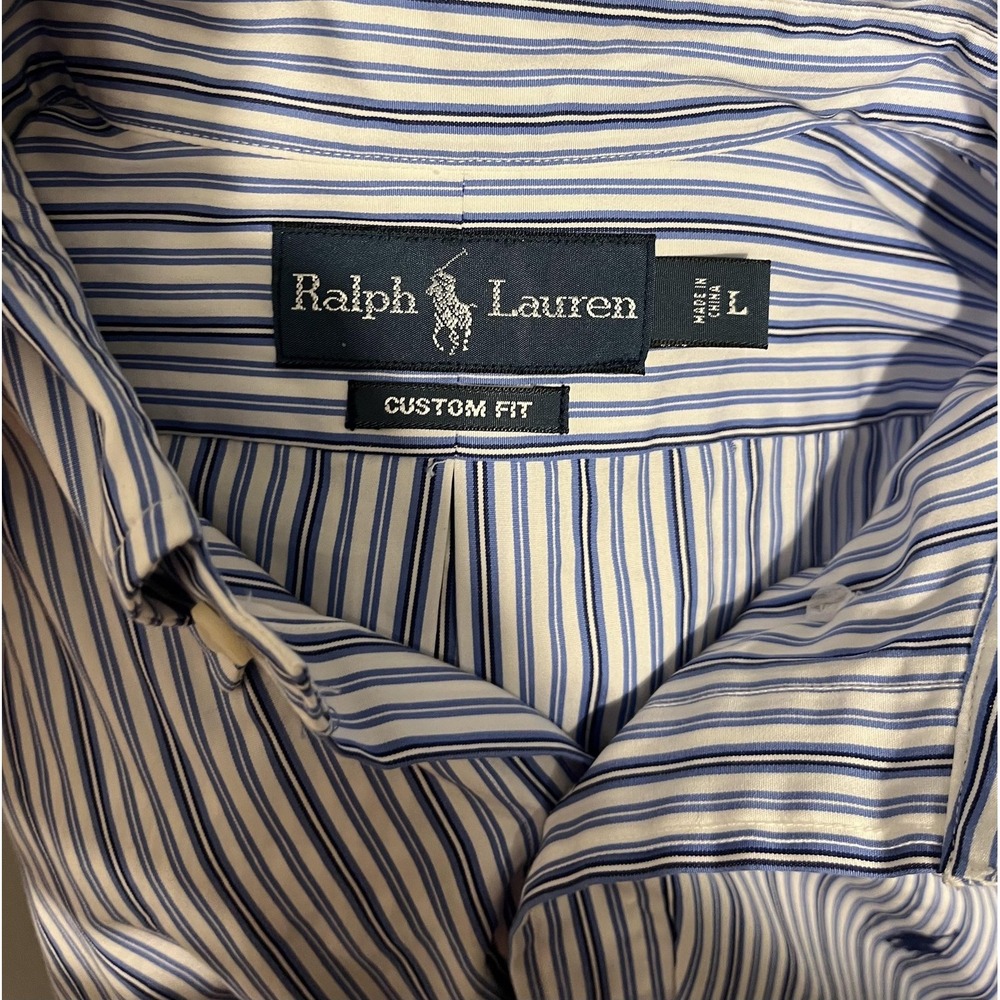 Ralph Lauren Shirt Mens Large Blue Stripe Custom Fit Button Down Long Sleeve - Picture 8 of 10